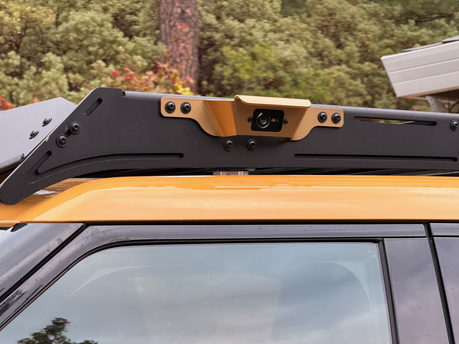 Close view of the Prinsu roof rack mounted above the Rivian cab